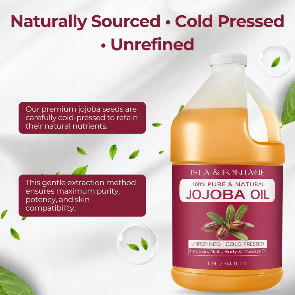 ISLA & FONTANE Jojoba Oil on hair suggests frizz management and shine.
