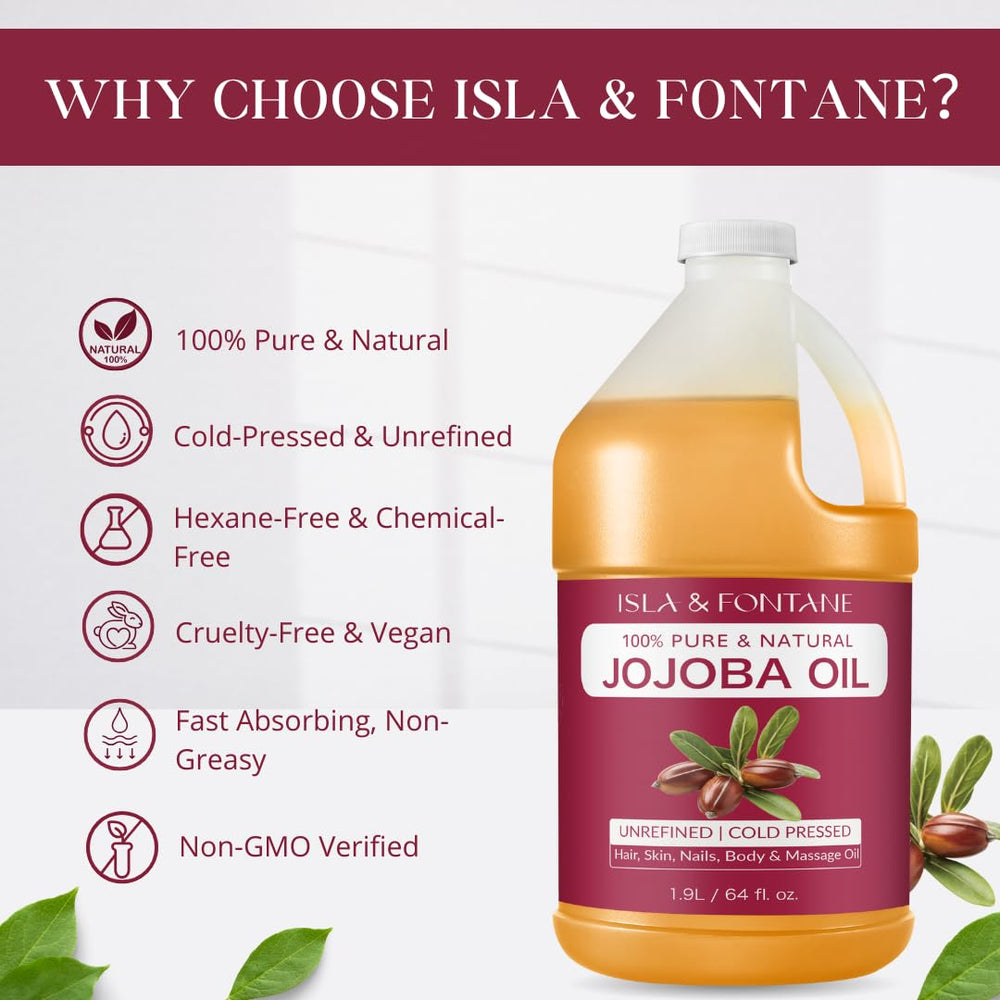Pour shot of ISLA & FONTANE Jojoba Oil demonstrates lightweight, non-greasy skin moisture.