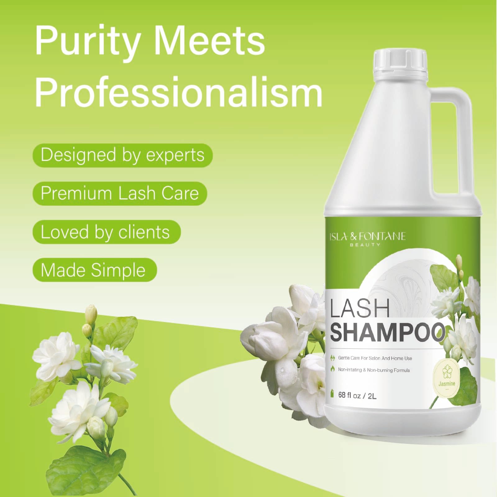 ISLA & FONTANE Lash Shampoo 2L bottle, ideal for high-frequency care.
