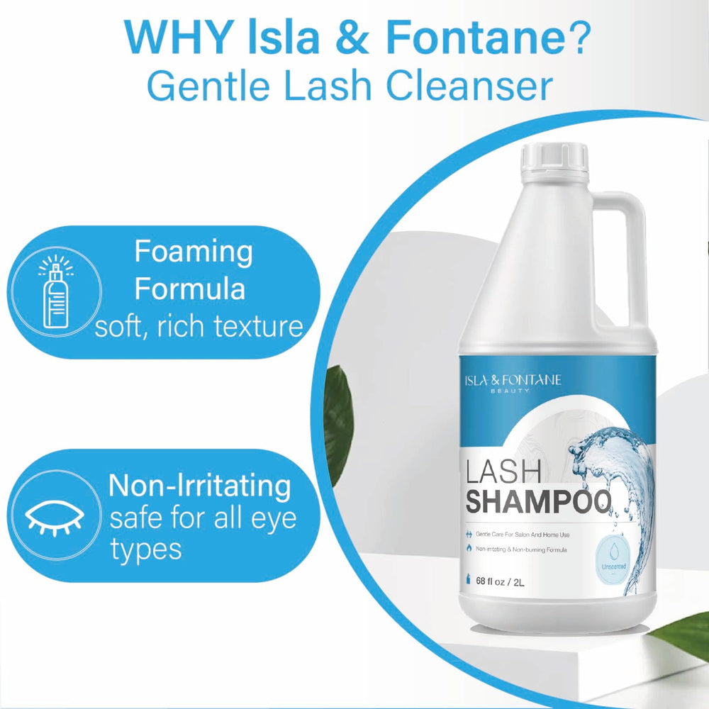 Foam close-up of ISLA & FONTANE Lash Shampoo for gentle cleansing
