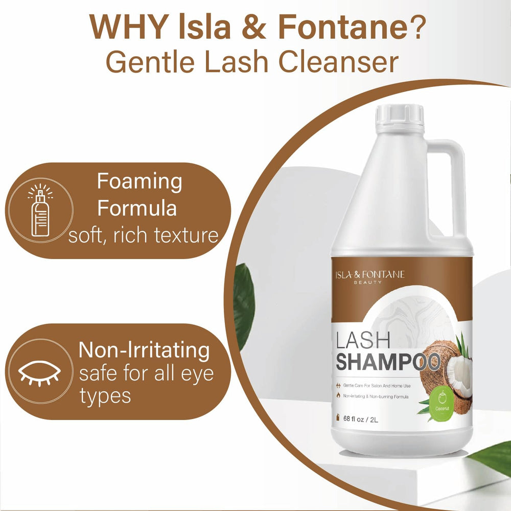 Close-up of Isla and Fontane Lash Shampoo foam for rich, easy cleansing.