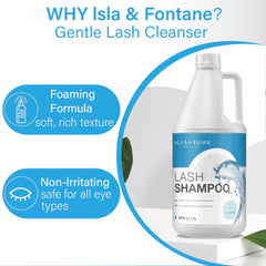 Foam close-up of ISLA & FONTANE Lash Shampoo for gentle cleansing