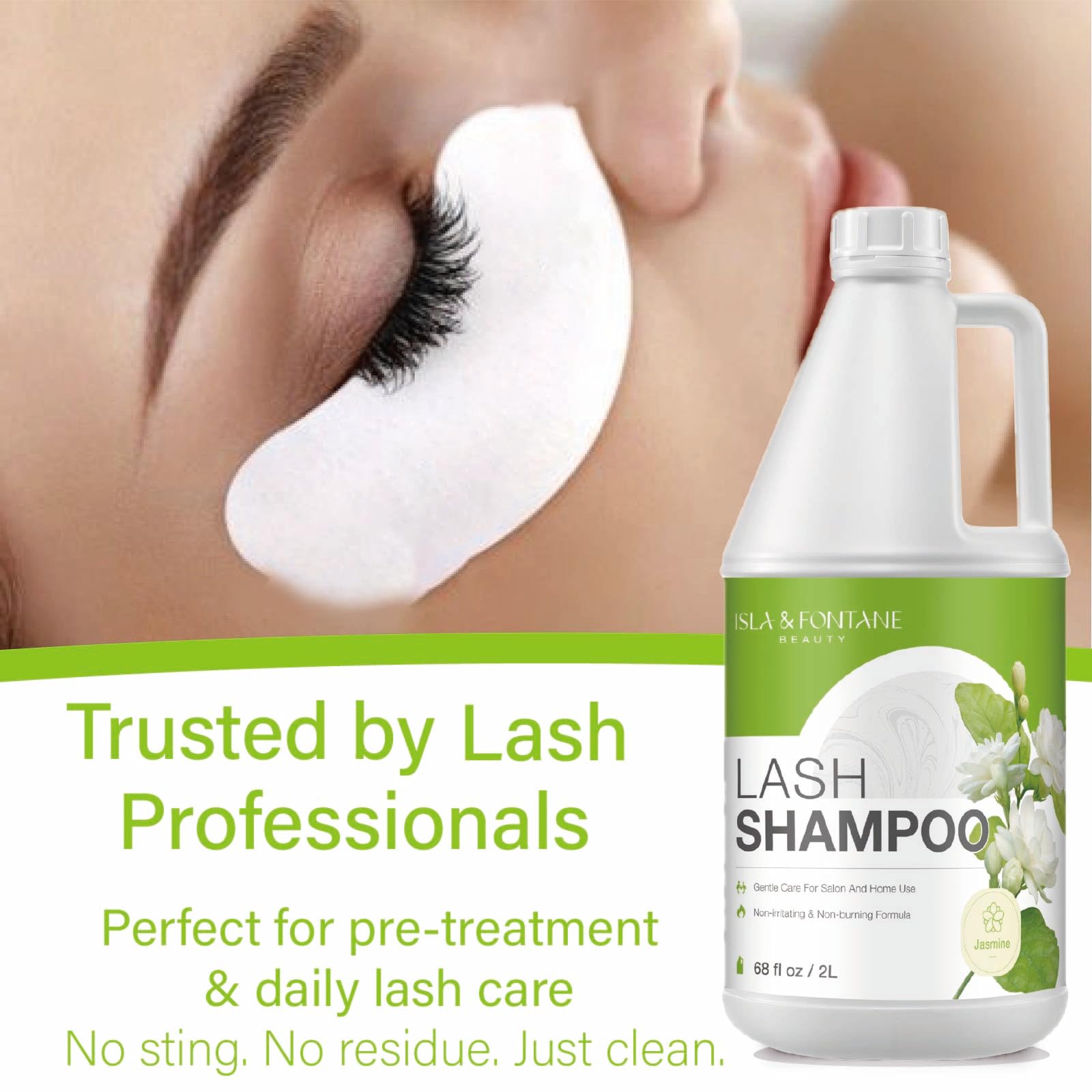 ISLA & FONTANE Lash Shampoo Jasmine scent, subtle aroma for routines.