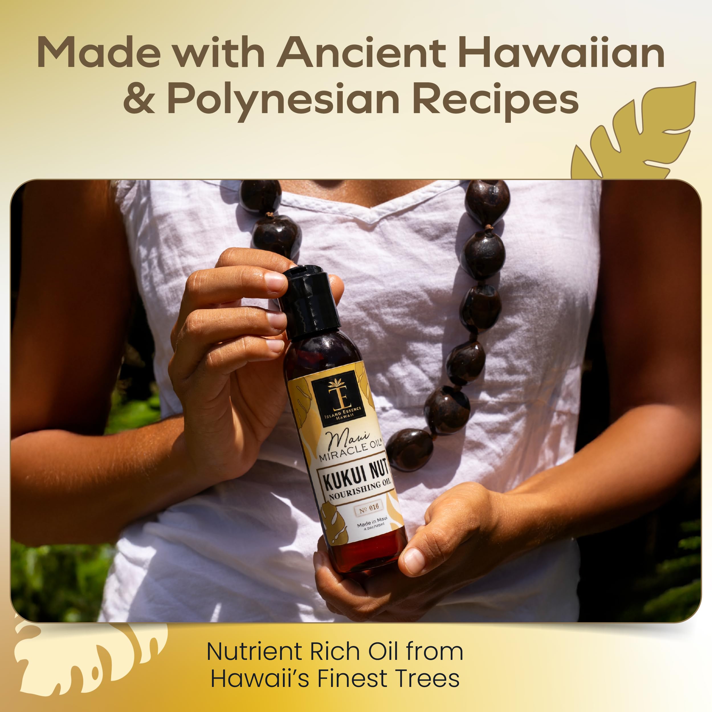 Island Essence body oil application on skin for a silky, non-greasy feel