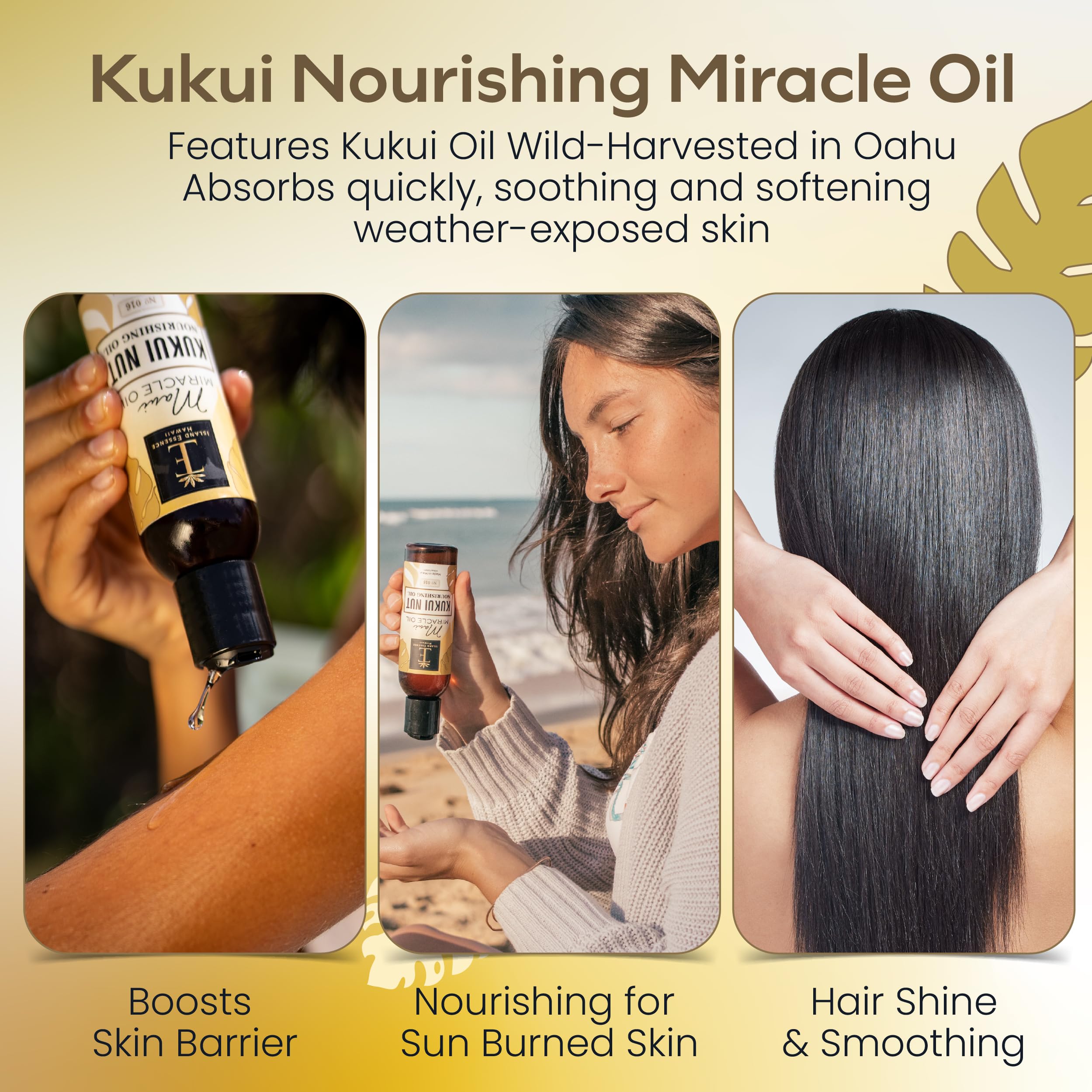 Island Essence Hawaiian blend pour showing quick absorption for daily care