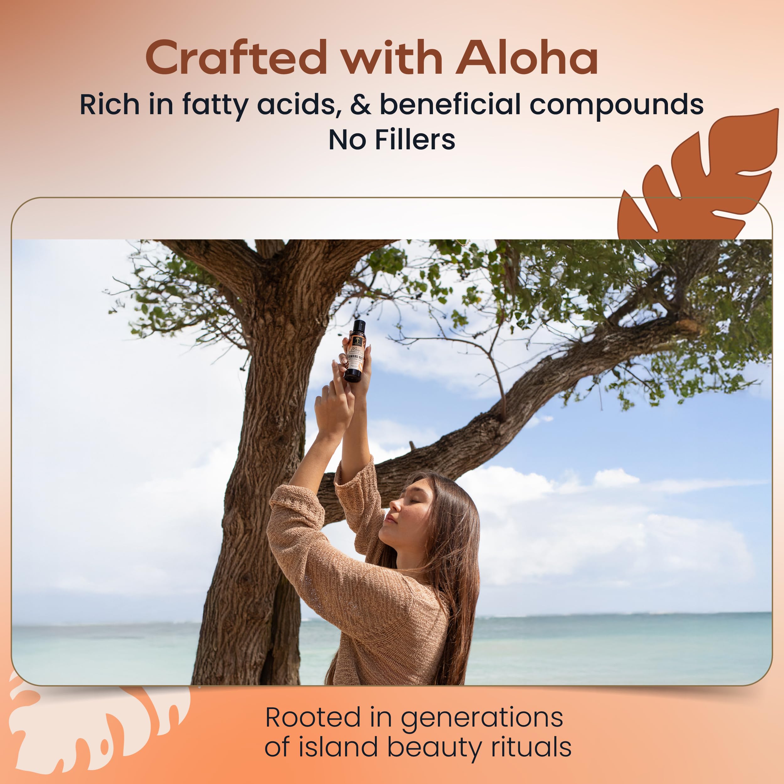 Island Essence Maui Tamanu oil bottle emphasizes organic, cold-pressed virgin oil