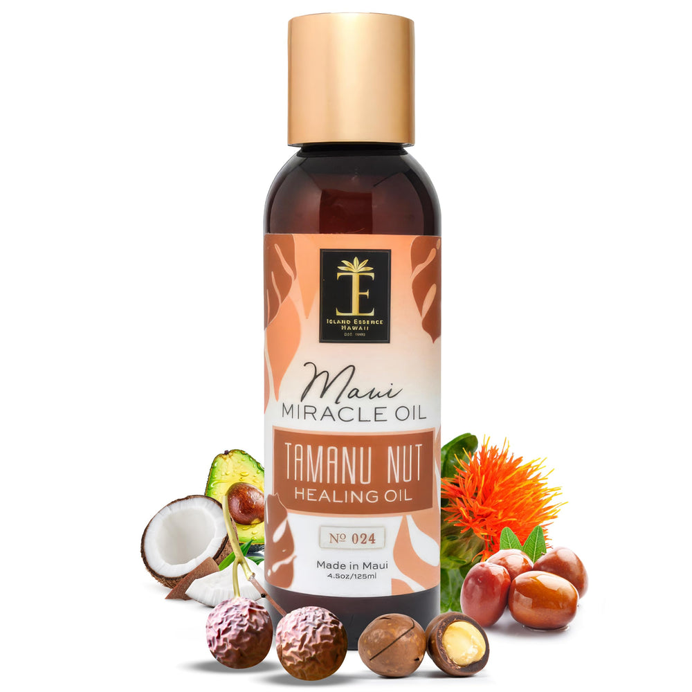 Island Essence Tamanu Miracle Oil bottle pour for daily skin nourishment