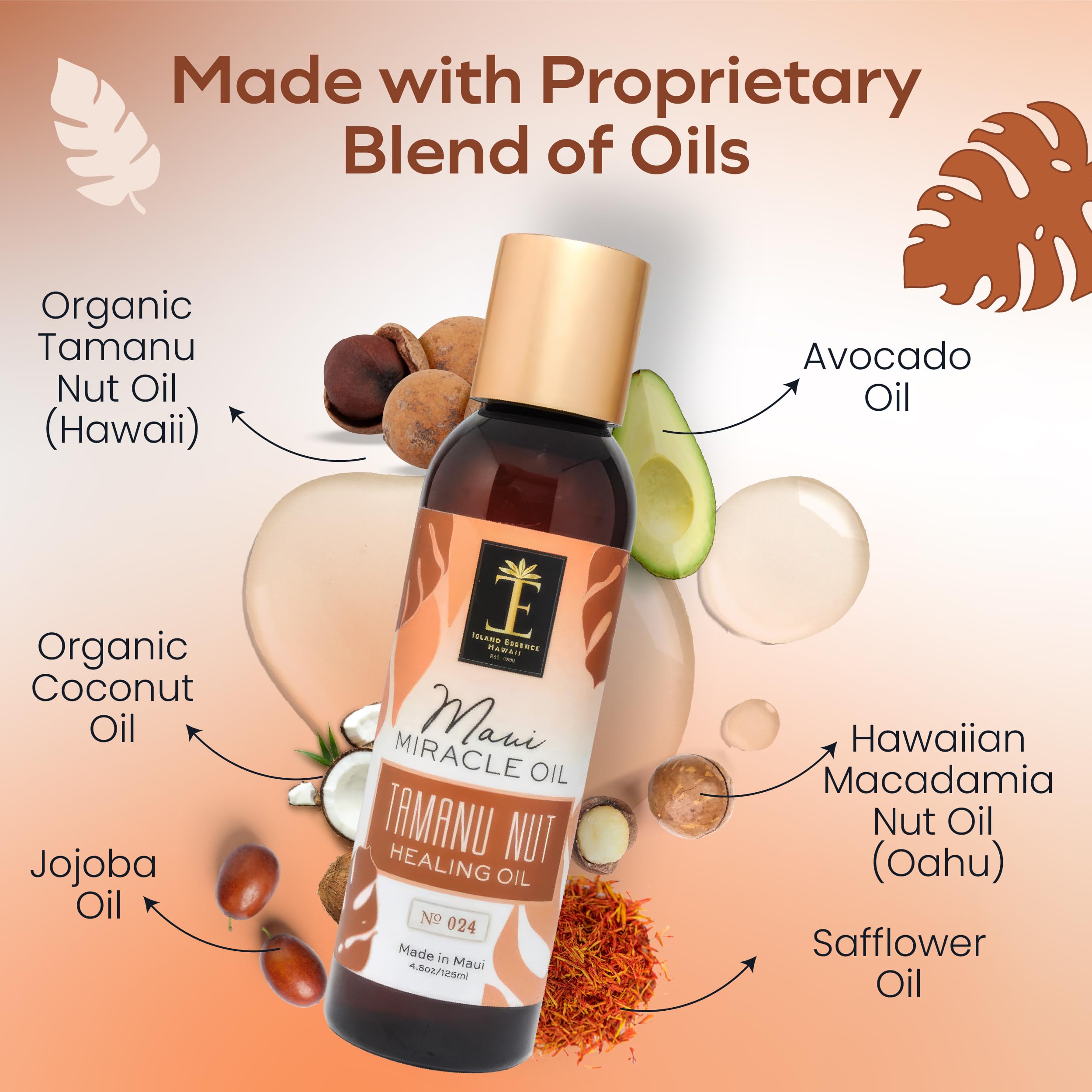 Island Essence Tamanu oil on spa setting for massage and hair care ritual
