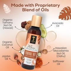 Island Essence Tamanu oil on spa setting for massage and hair care ritual