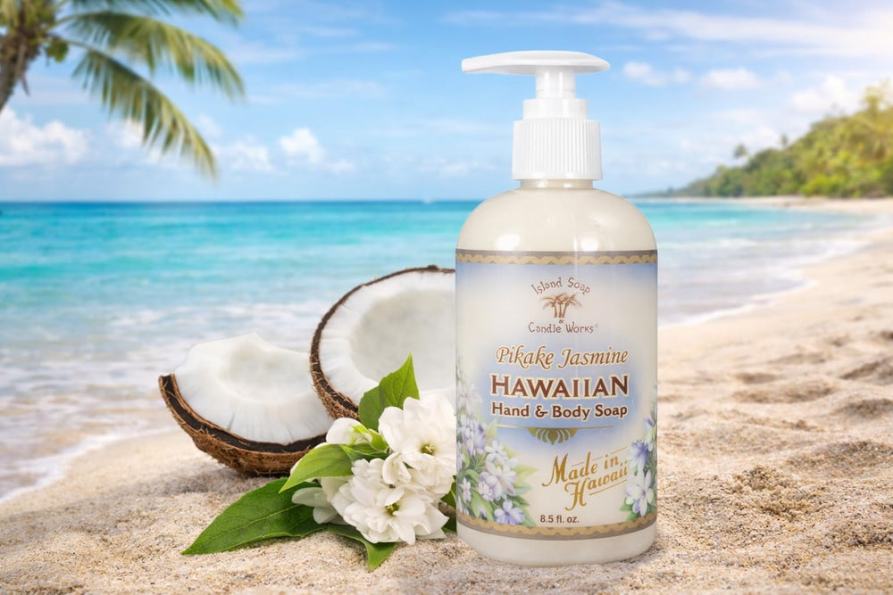 Island Soap & Candle Works hand soap foam shows smooth lather from botanical mix.
