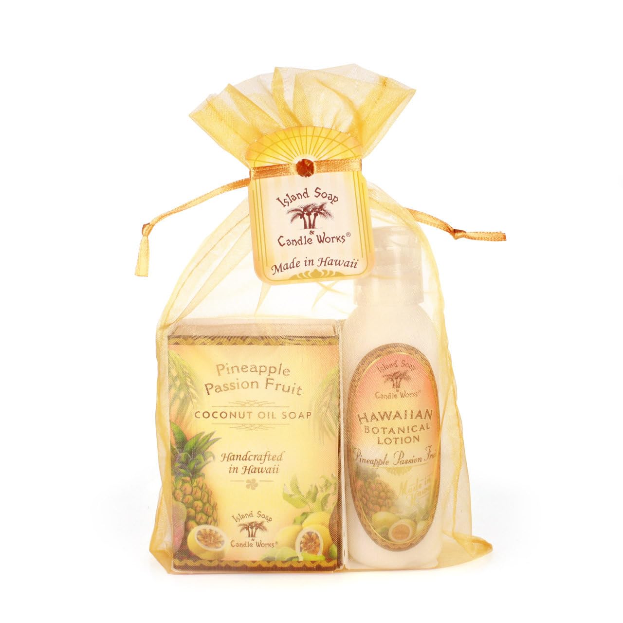 Island Soap & Candle Works organza gift set featuring passion fruit pineapple aroma for a tropical gift