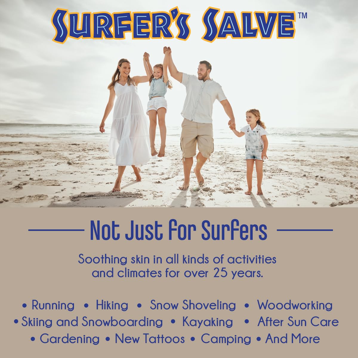 Island Soap & Candle Works Surfer's Salve application areas image showing hands applying balm