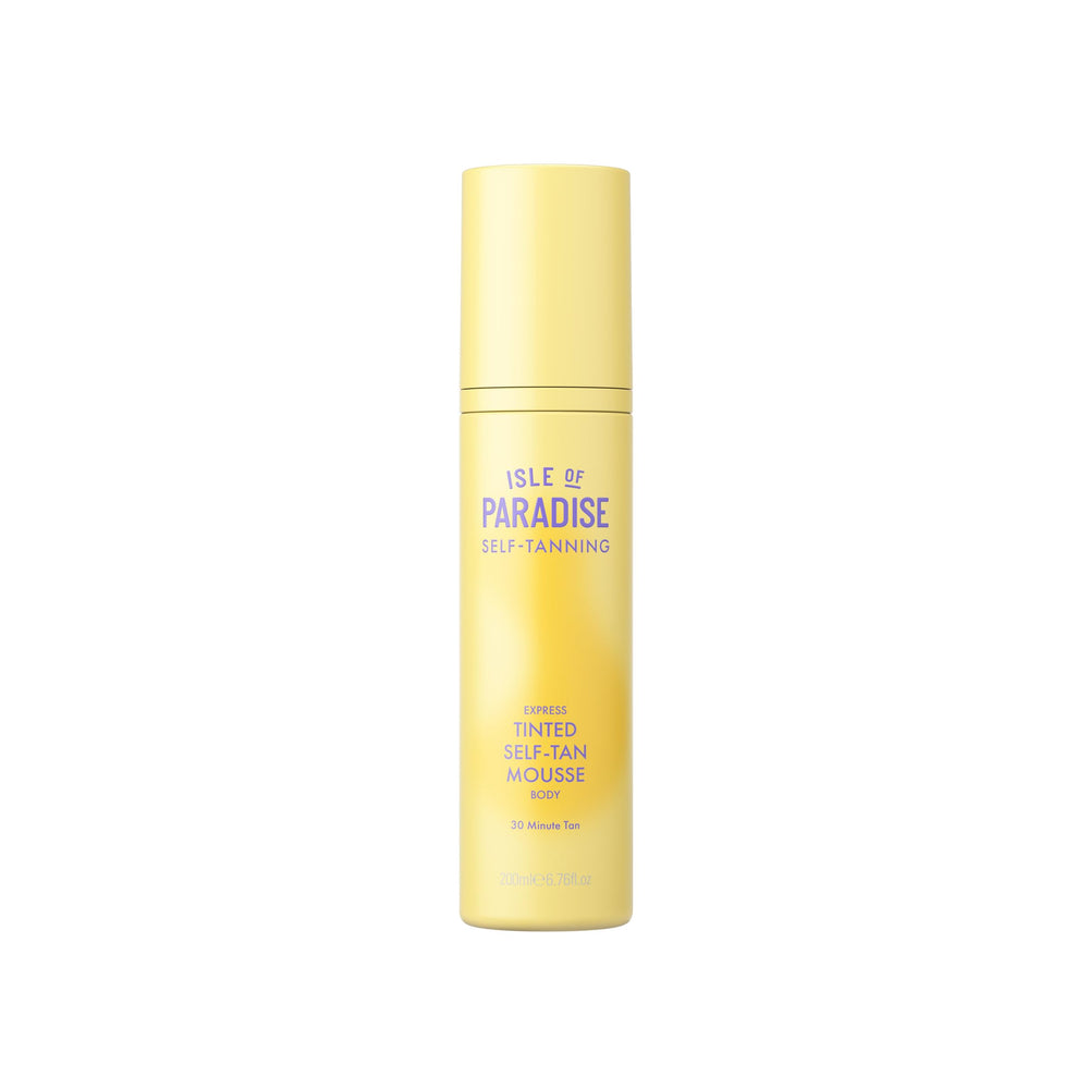 Isle of Paradise Express Tinted Self-Tan Mousse bottle ready for a quick, even bronzing.