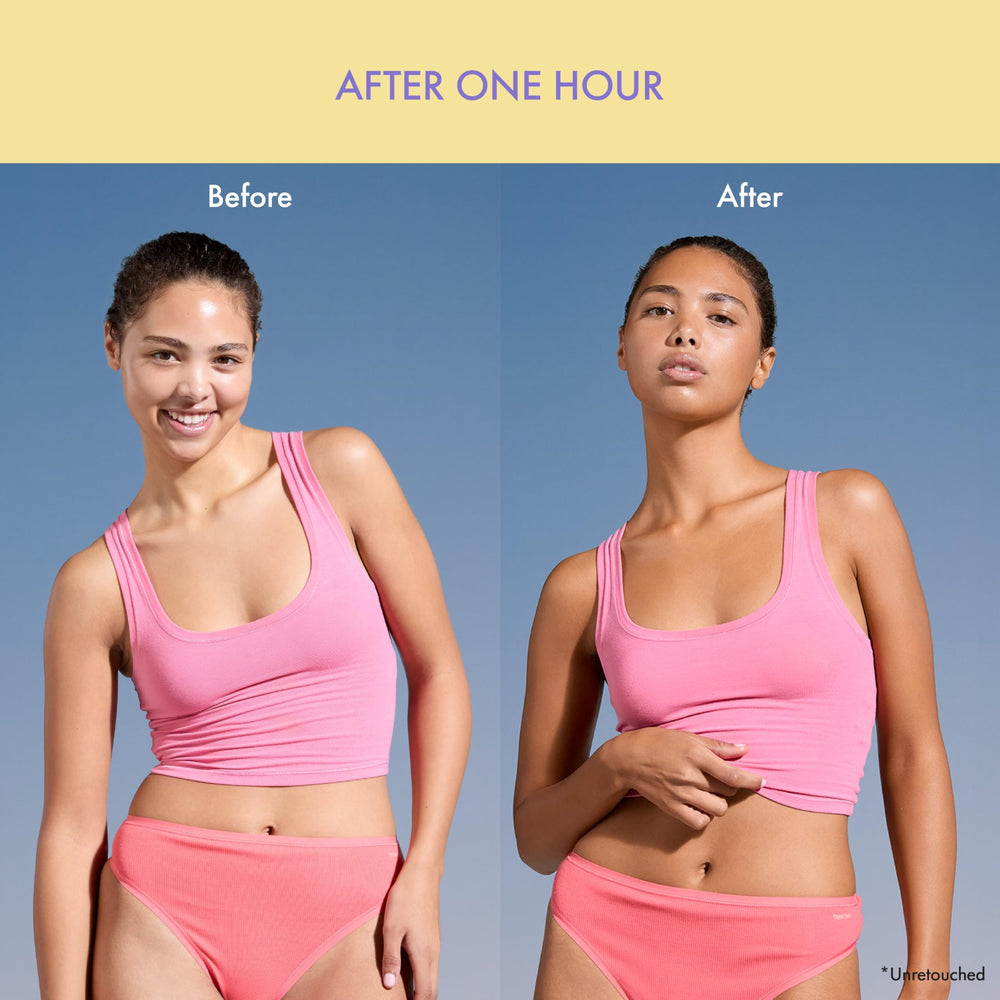 Isle of Paradise Express Tinted Self-Tan Mousse color guide shows even application during development.