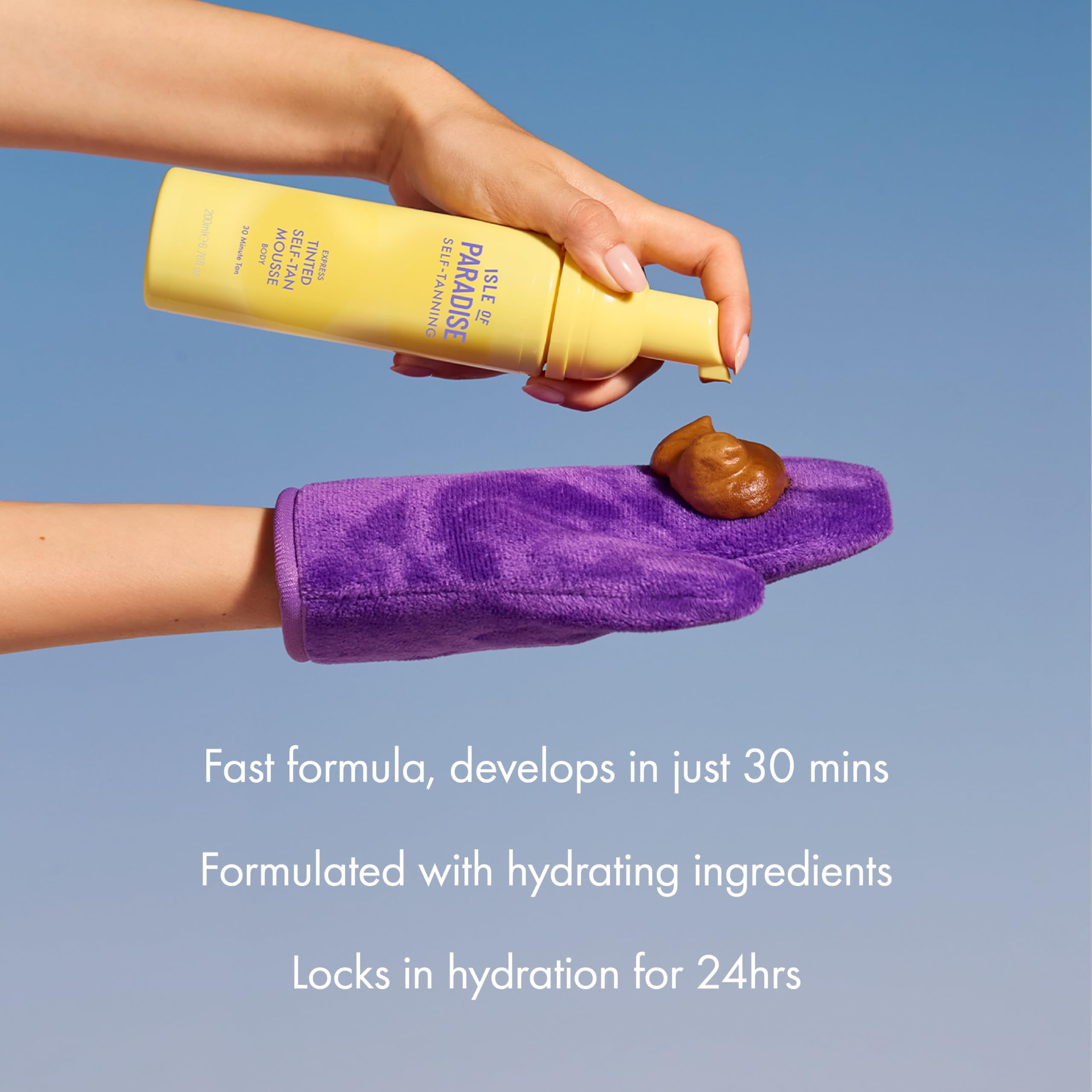 Isle of Paradise Express Tinted Self-Tan Mousse 30 minute development window for on the go.