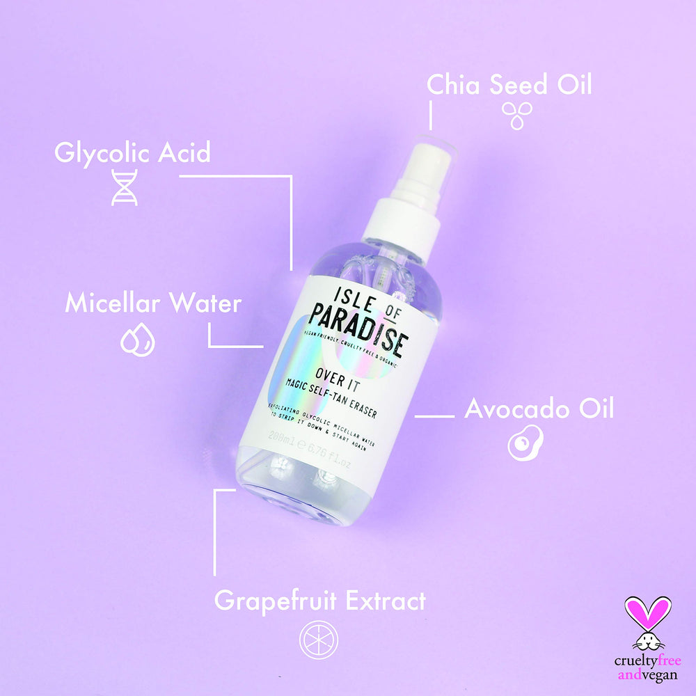 Isle of Paradise Over It glycolic acid exfoliation close-up.