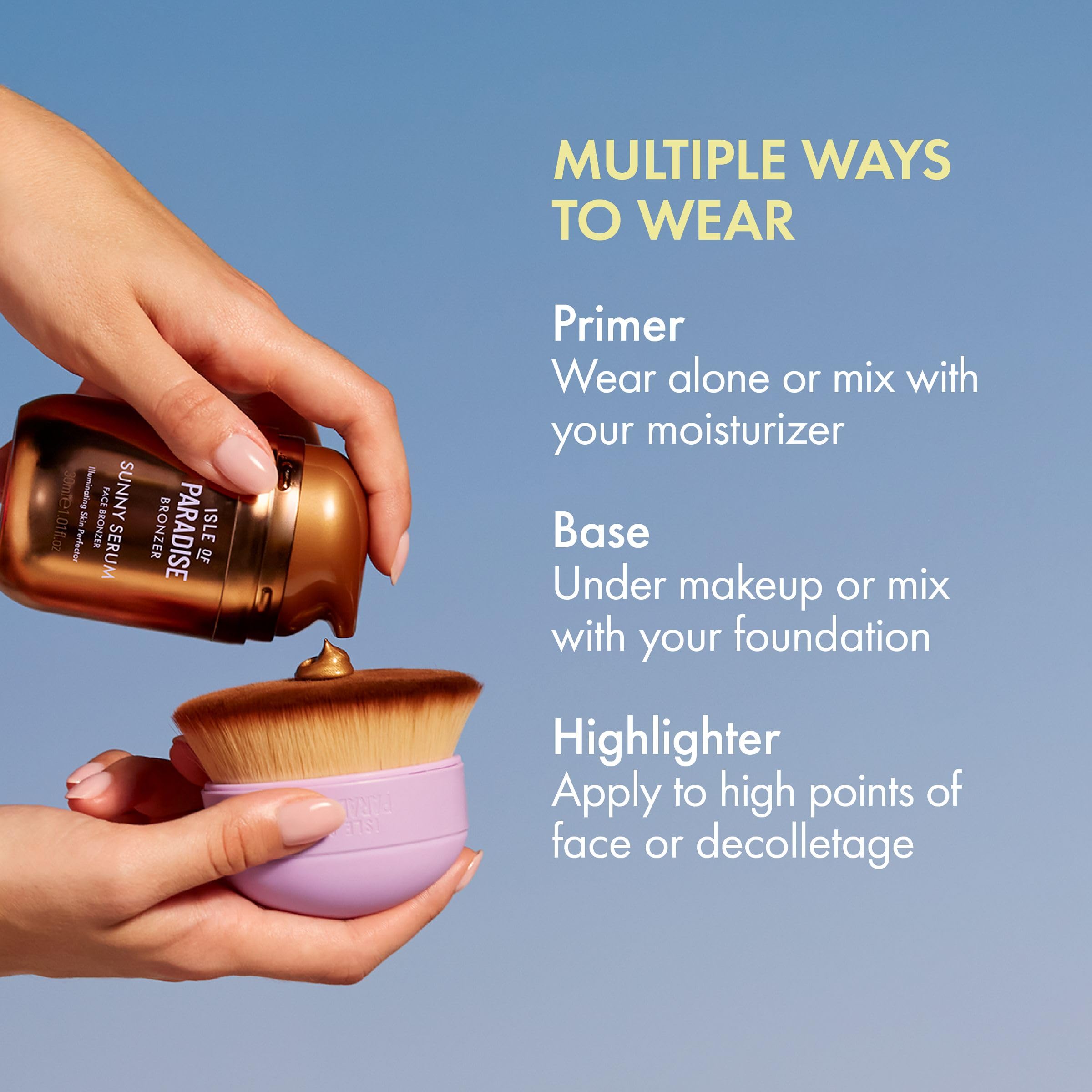 Isle of Paradise Sunny Serum packaging display to emphasize clean, plant-based skincare.