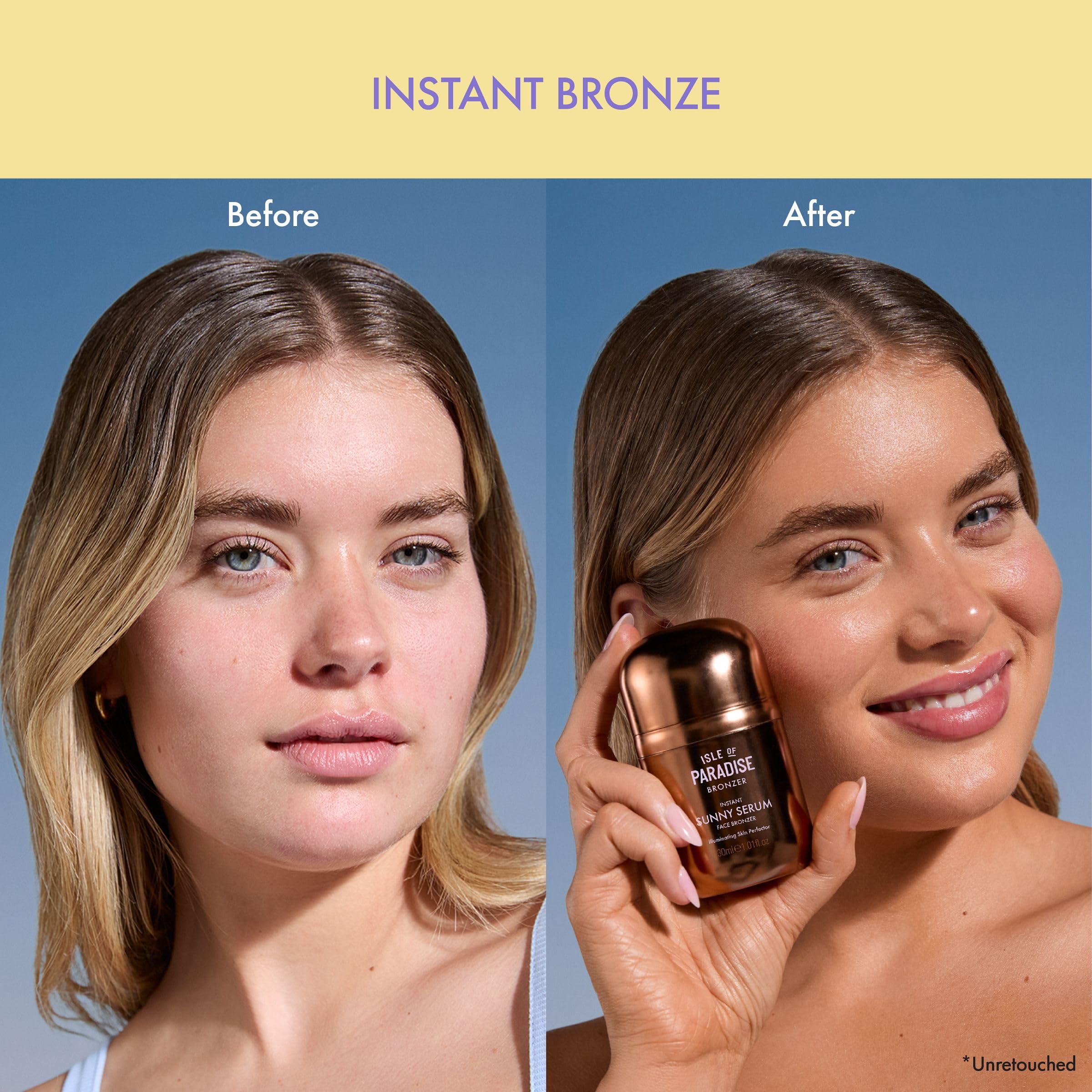Isle of Paradise Sunny Serum swirl on skin demonstrating buildable, dewy bronzing glow.