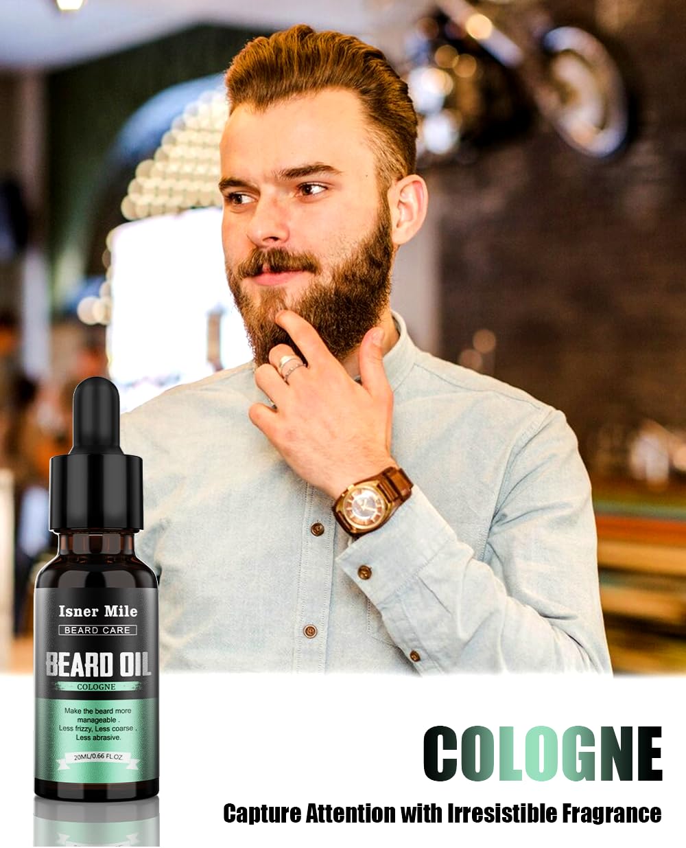 ISNER MILE unscented beard oil bottle keeps beard fresh without fragrance
