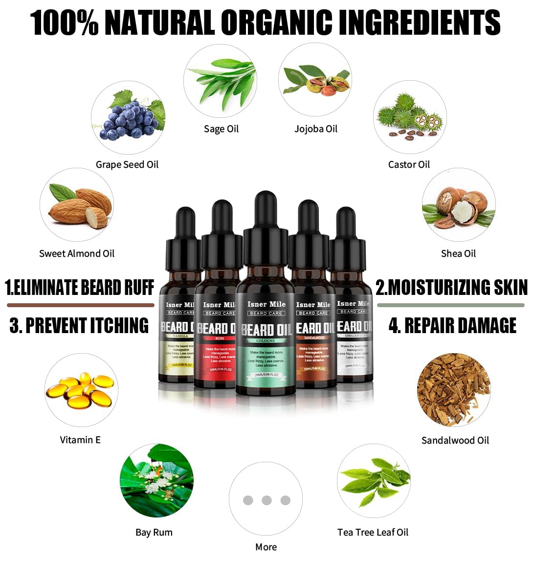 ISNER MILE vanilla beard oil bottle with calming aroma and subtle shine