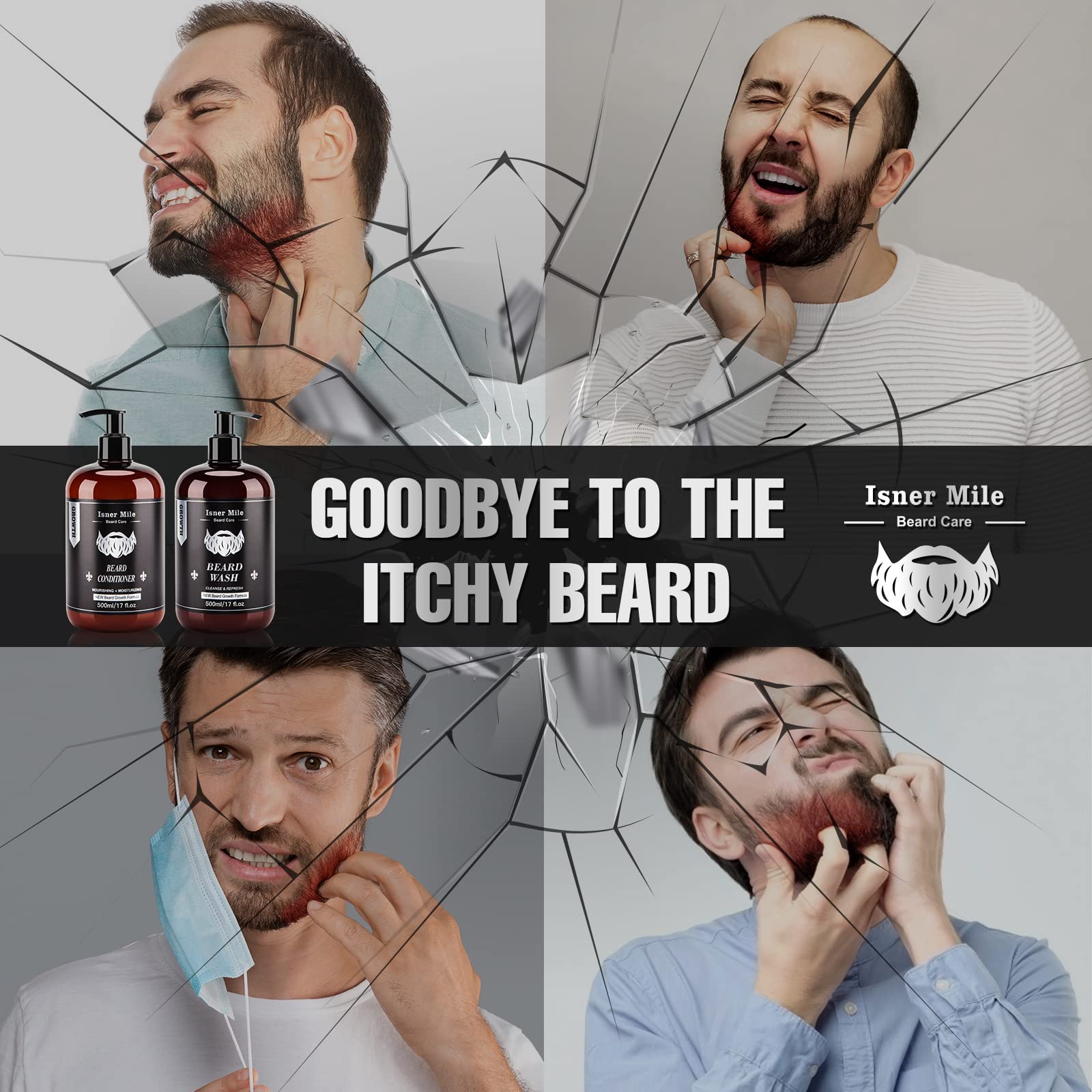 ISNER MILE beard shampoo pour close-up suggesting easy application and rich lather