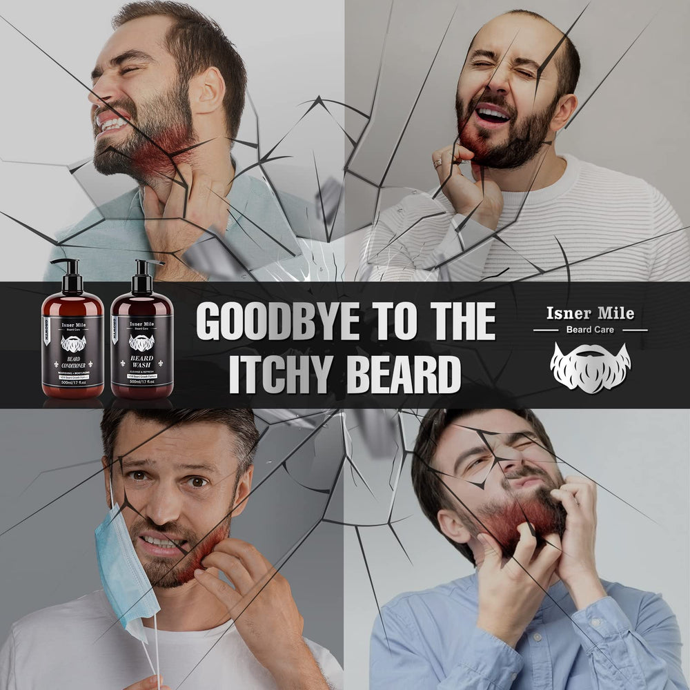 ISNER MILE beard shampoo pour close-up suggesting easy application and rich lather