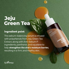 ISNTREE Green Tea Fresh Serum packaging front showing compact bottle for daily use.