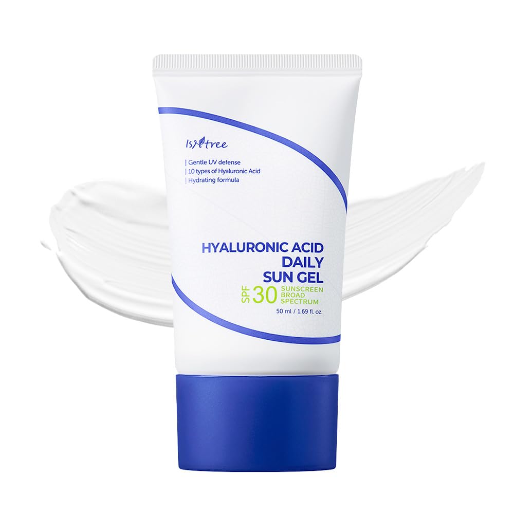 ISNTREE Hyaluronic Acid Daily Sun Gel bottle shown for daily protection.