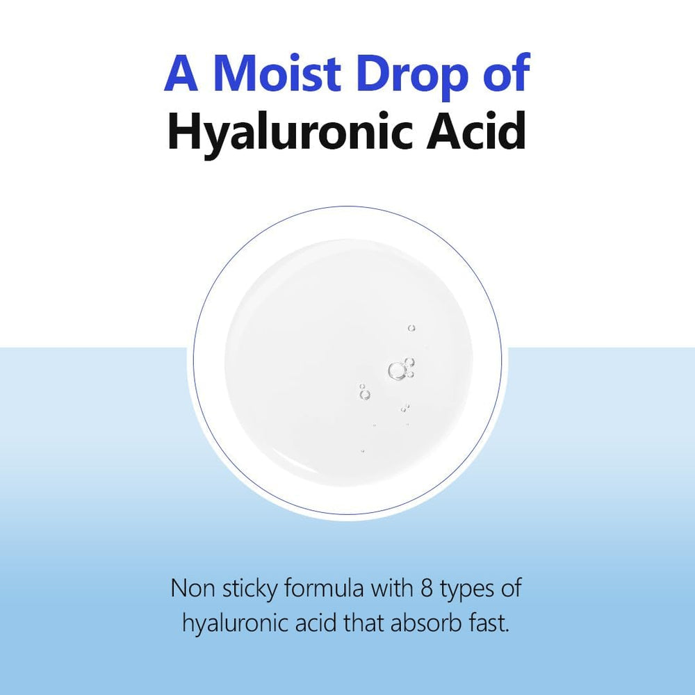 Label on IsNtree Hyaluronic Acid Water Essence notes 8 types of HA for hydration