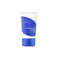 ISNTREE Hyaluronic Acid Watery Sun Gel bottle provides lightweight, hydrating sun protection.