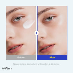 ISNTREE Hyaluronic Mineral Sunscreen no white cast after blending