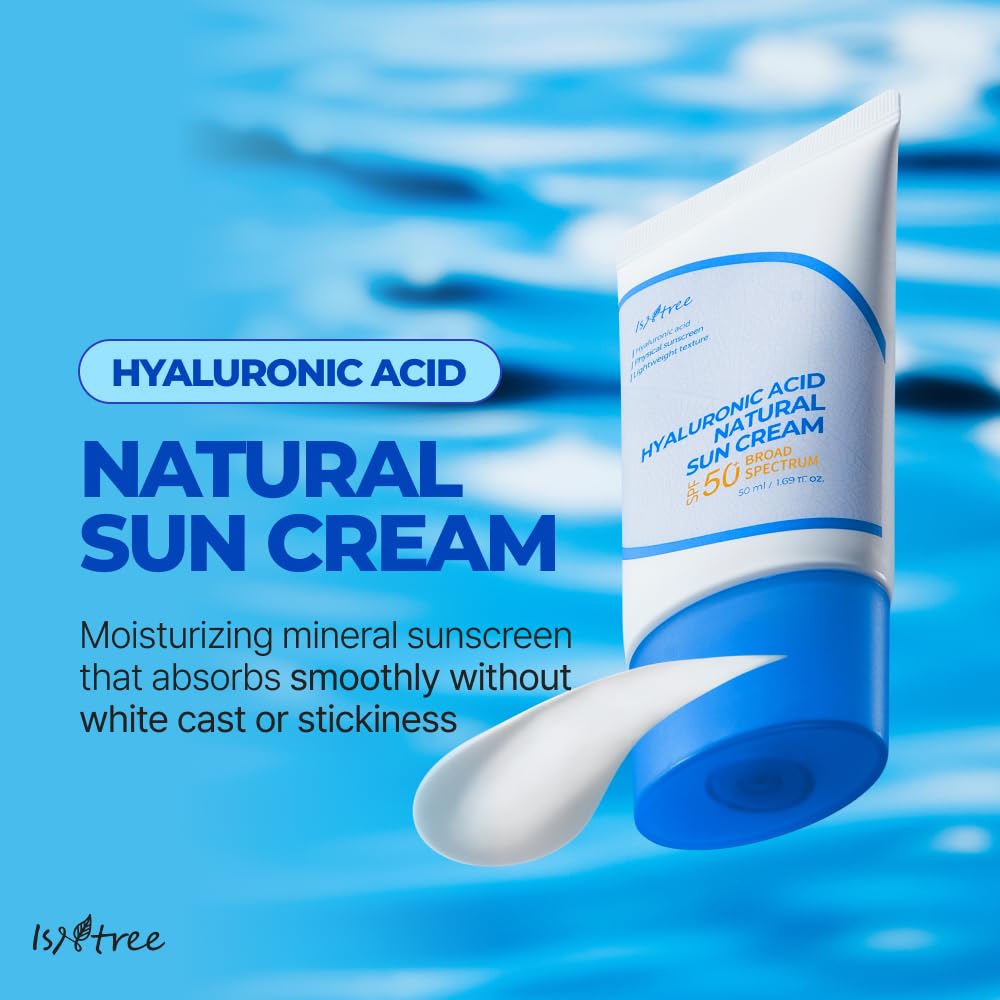 ISNTREE Hyaluronic Mineral Sunscreen texture swatch shows a non-greasy finish