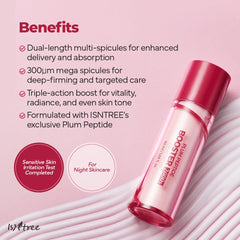 ISNTREE Plum Peptide Booster 2000s 5-peptides graphic signals potential elasticity support beyond daily care.