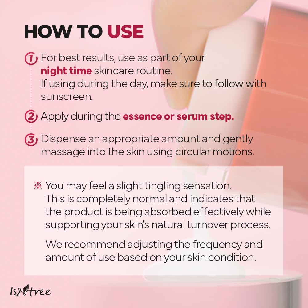 ISNTREE Plum Peptide Booster 2000s after-use glow on skin suggests hydrated, refreshed appearance.