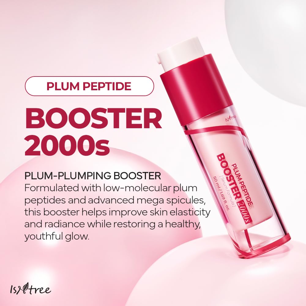 ISNTREE Plum Peptide Booster 2000s plum extract visual suggests deep hydration for a radiant complexion.