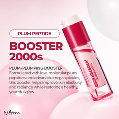 ISNTREE Plum Peptide Booster 2000s plum extract visual suggests deep hydration for a radiant complexion.