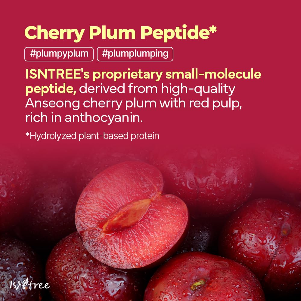 ISNTREE Plum Peptide Booster 2000s vegan formula label communicates gentle care for sensitive skin.