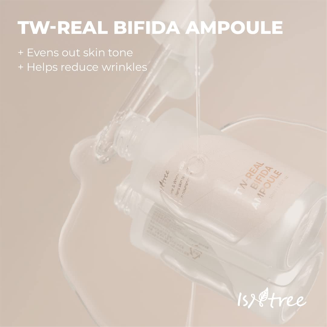 ISNTREE TW-Real Bifida Collagen Ampoule serum-on-skin close-up shows smoother skin.