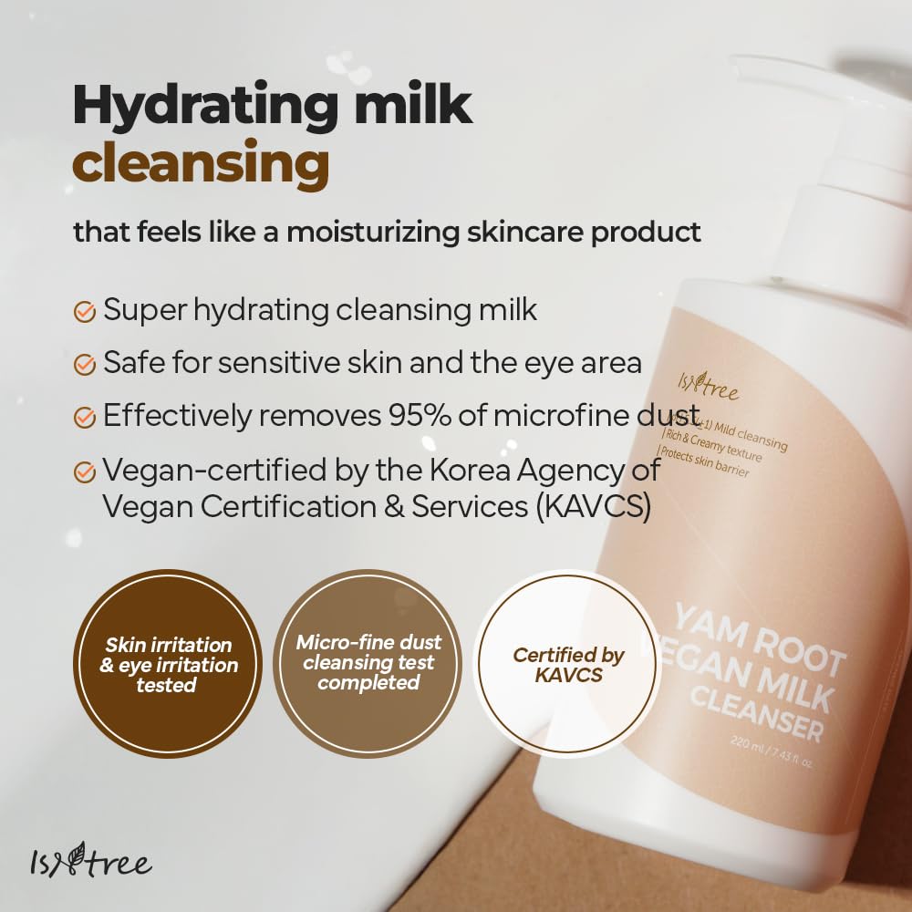 IsNtree Yam Root Vegan Milk Cleanser with ceramide NP and plant oils supporting the barrier
