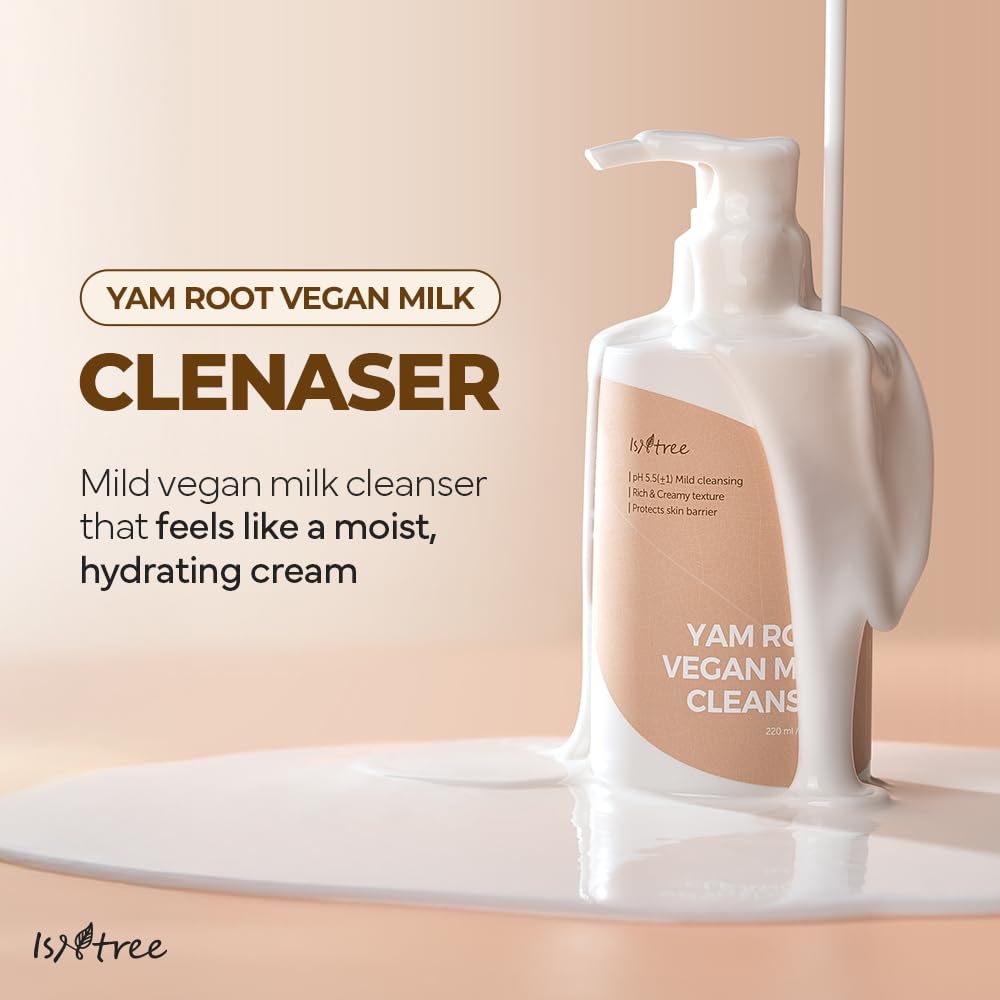 IsNtree Yam Root Vegan Milk Cleanser cream texture close-up, gentle makeup removal