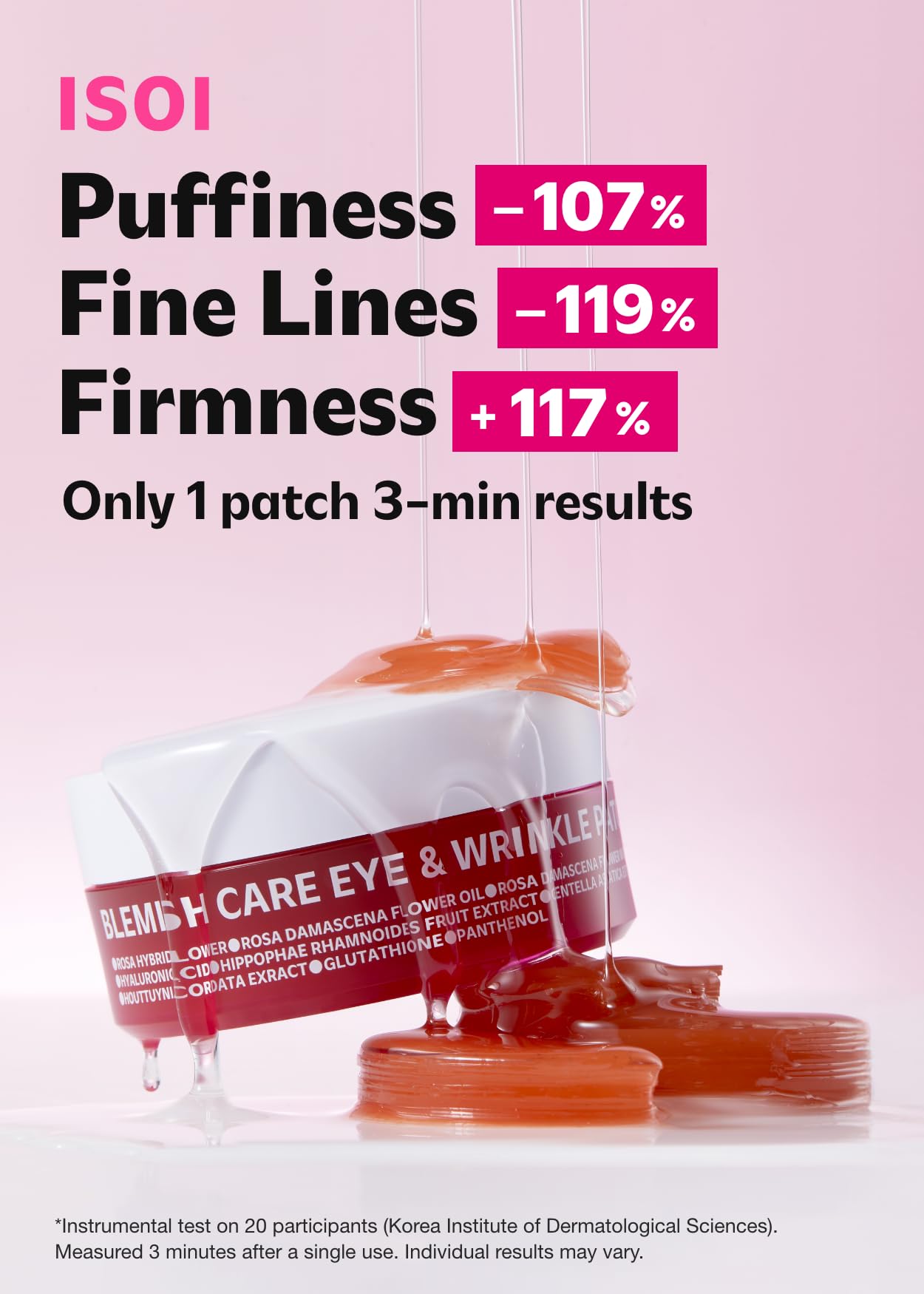 ISOI blemish care under-eye patch close-up texture reveals hydrating gel formula