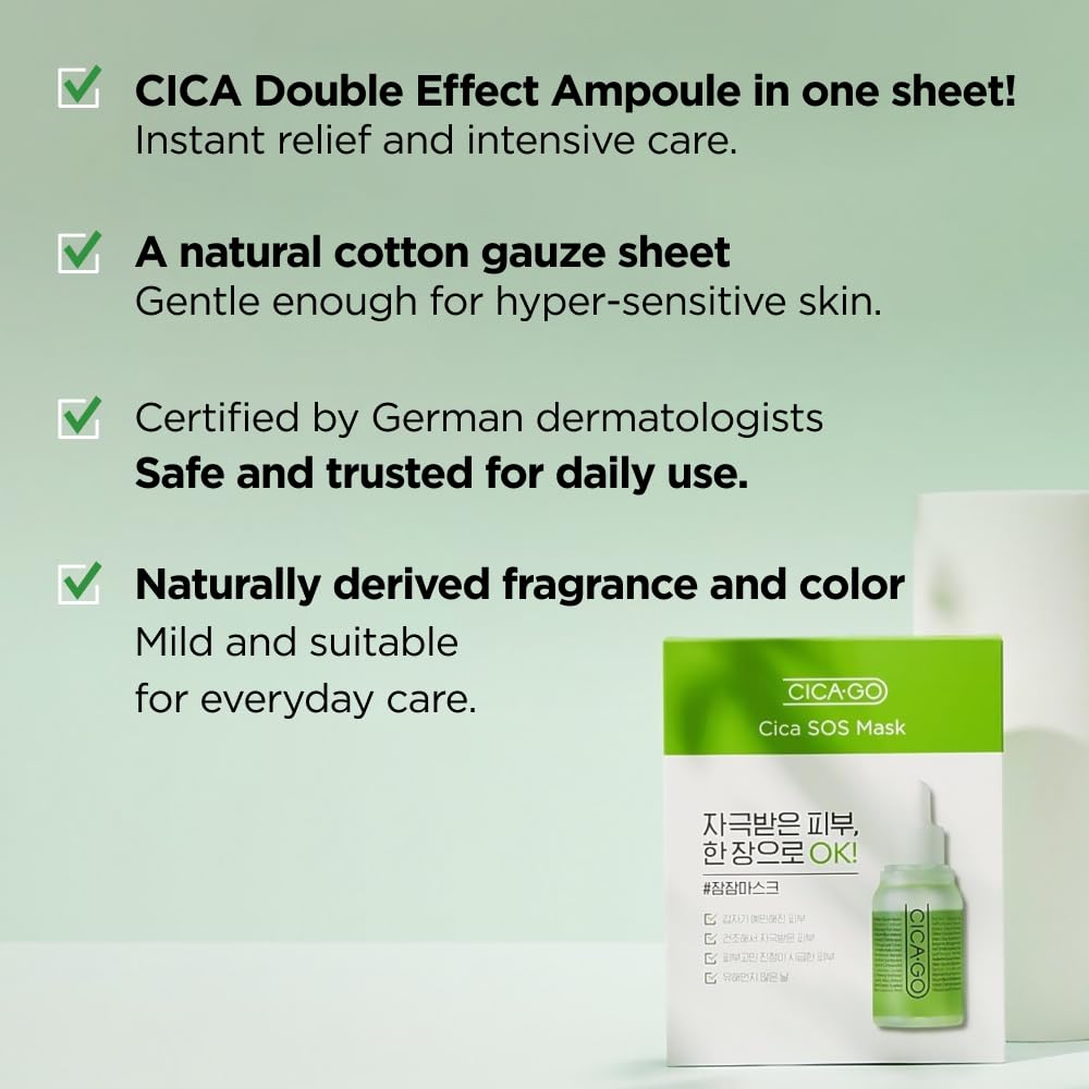 ISOI CICAGO Cica SOS Mask Pack application on the face in a 10–20 minute routine.
