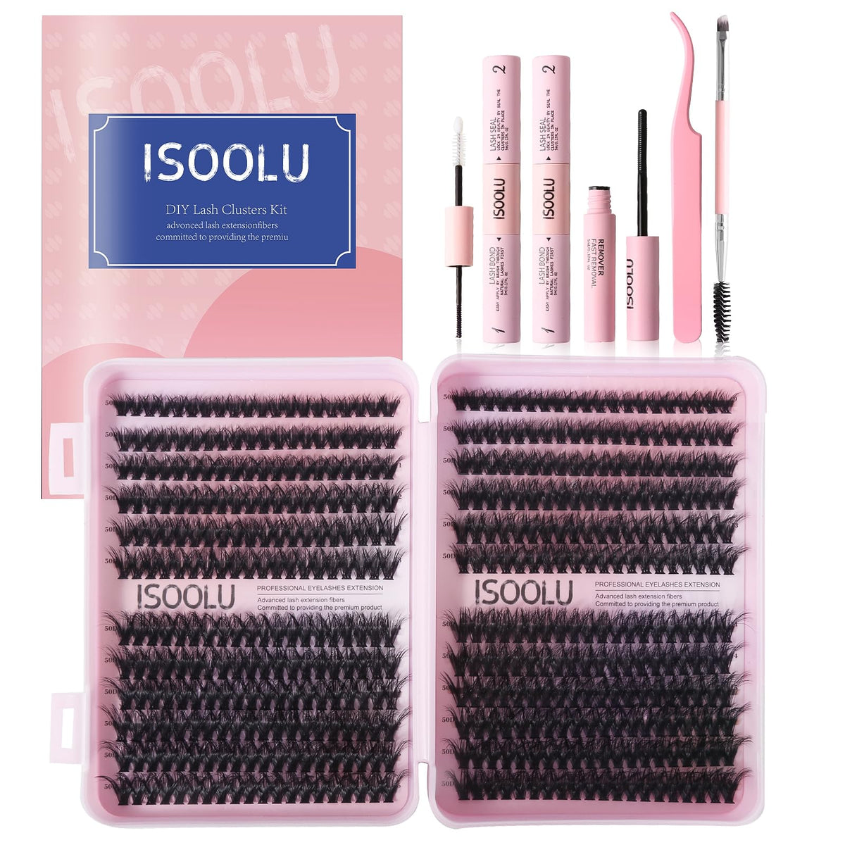 ISOOLU Fairy Lash Clusters kit packaging, a complete DIY set for custom lash looks