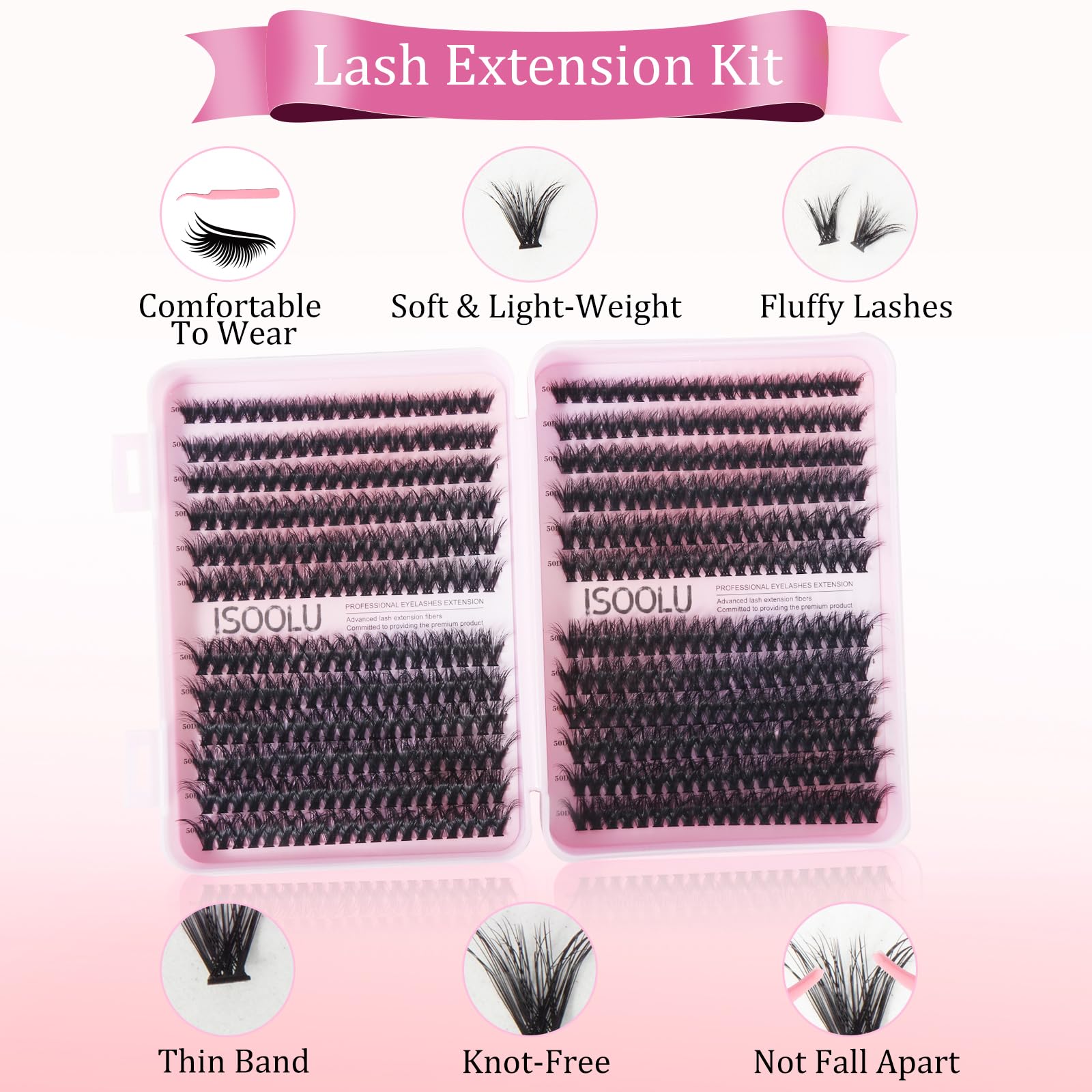 ISOOLU Fairy Lash Clusters lashes collection showing flexible C curl wispy styles