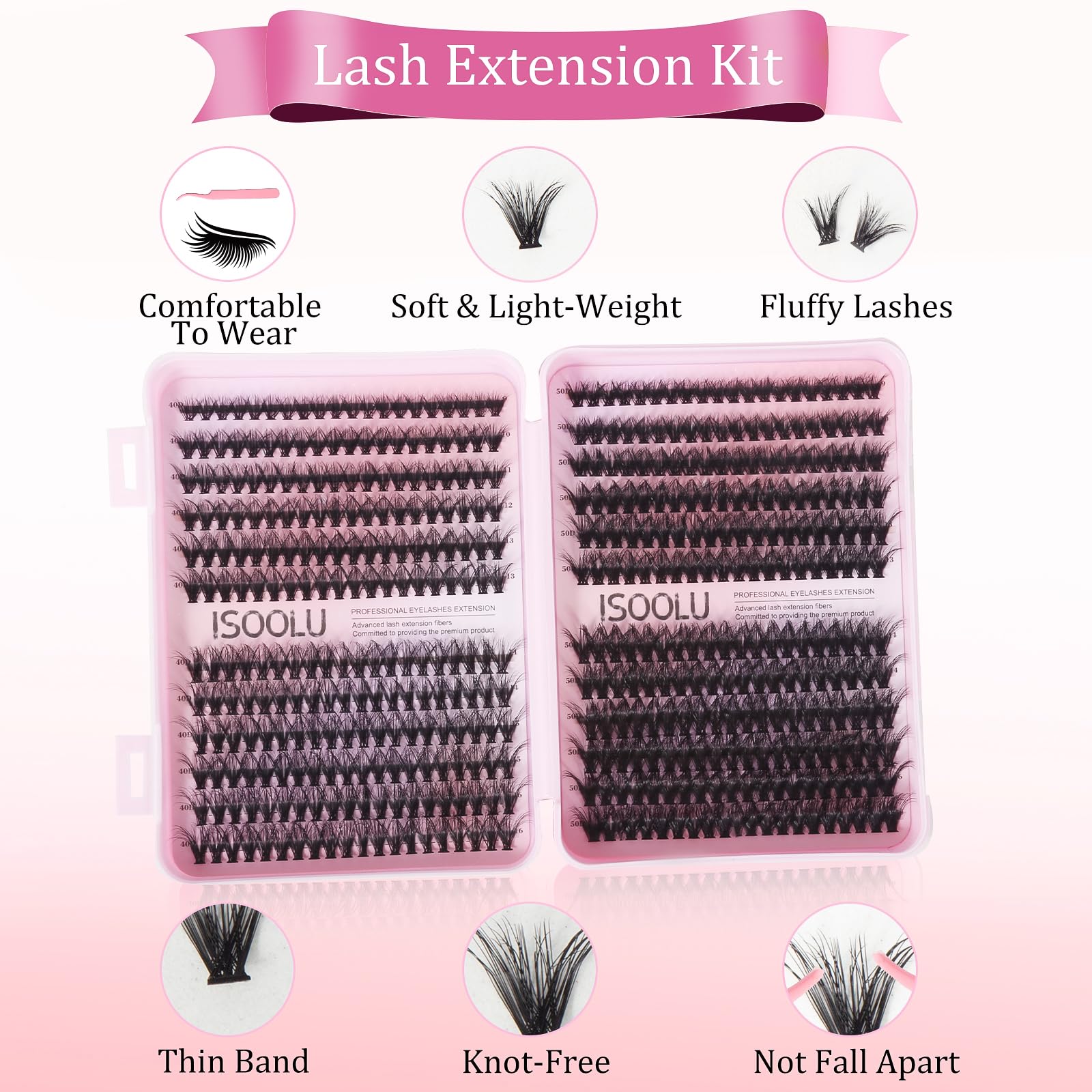 ISOOLU lash clusters 240 pieces for multiple flawless applications.