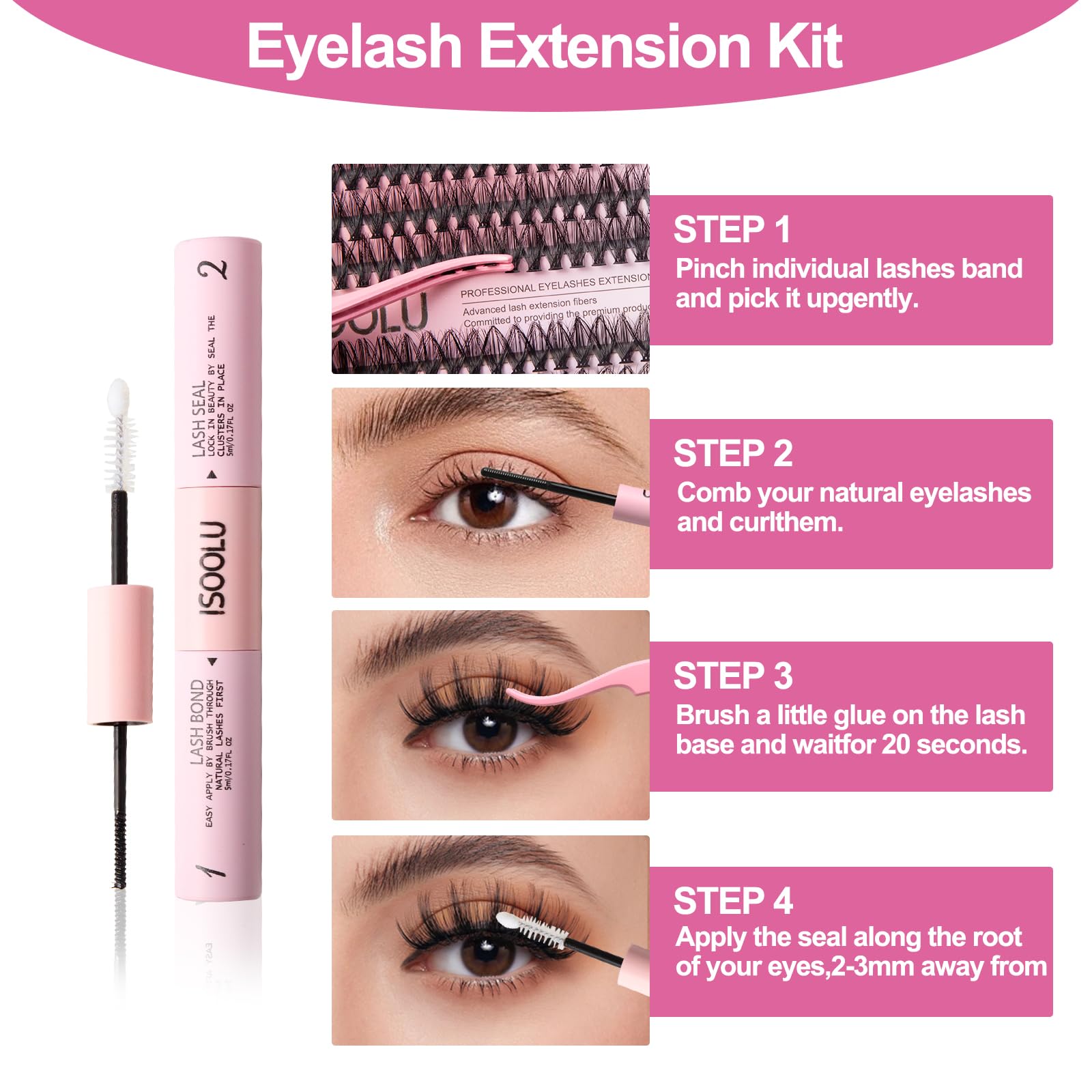 ISOOLU WideSpan steps guidance visual for easy DIY lash design.