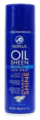 Isoplus Oil Sheen Hairspray mist applied for light hold and shine.