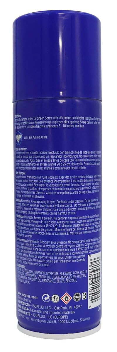 Isoplus Oil Sheen Hairspray pack of 3 for convenient styling.