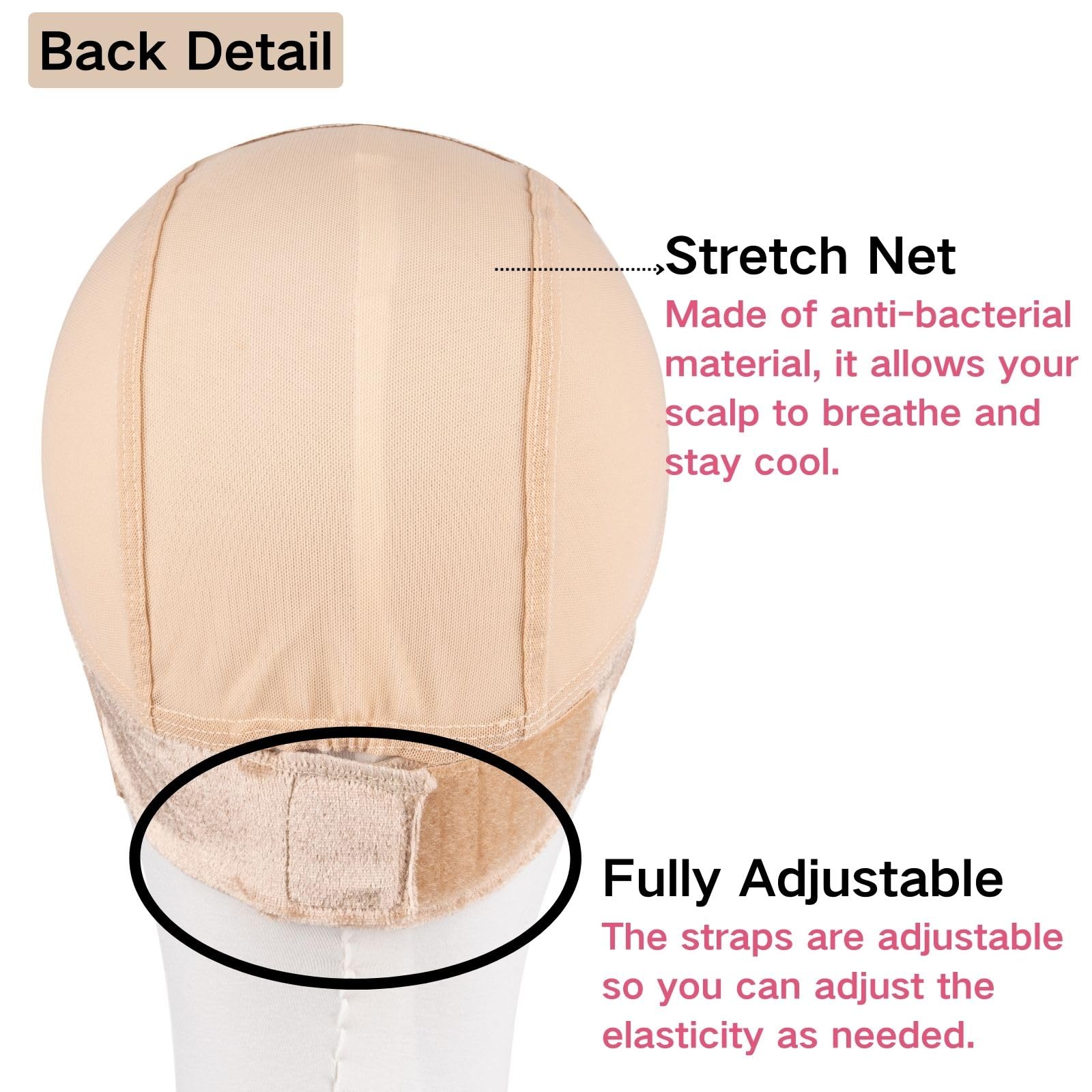 Isshin Beauty lace wig grip cap Velcro adjustment for a snug, small-head friendly fit.