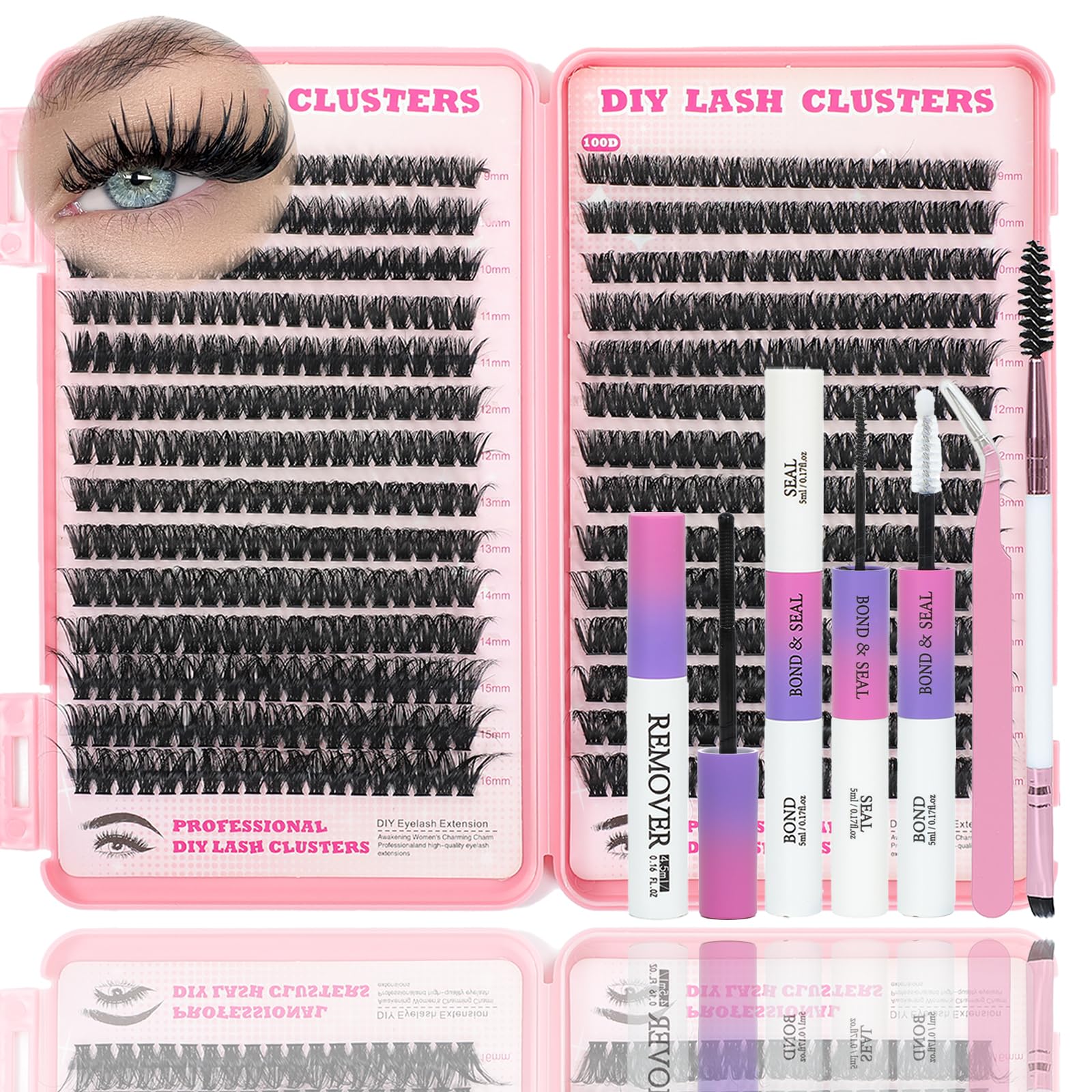 ISTGIFT Lash Clusters Kit with 9-16 mm D curl clusters for natural to dramatic volume.